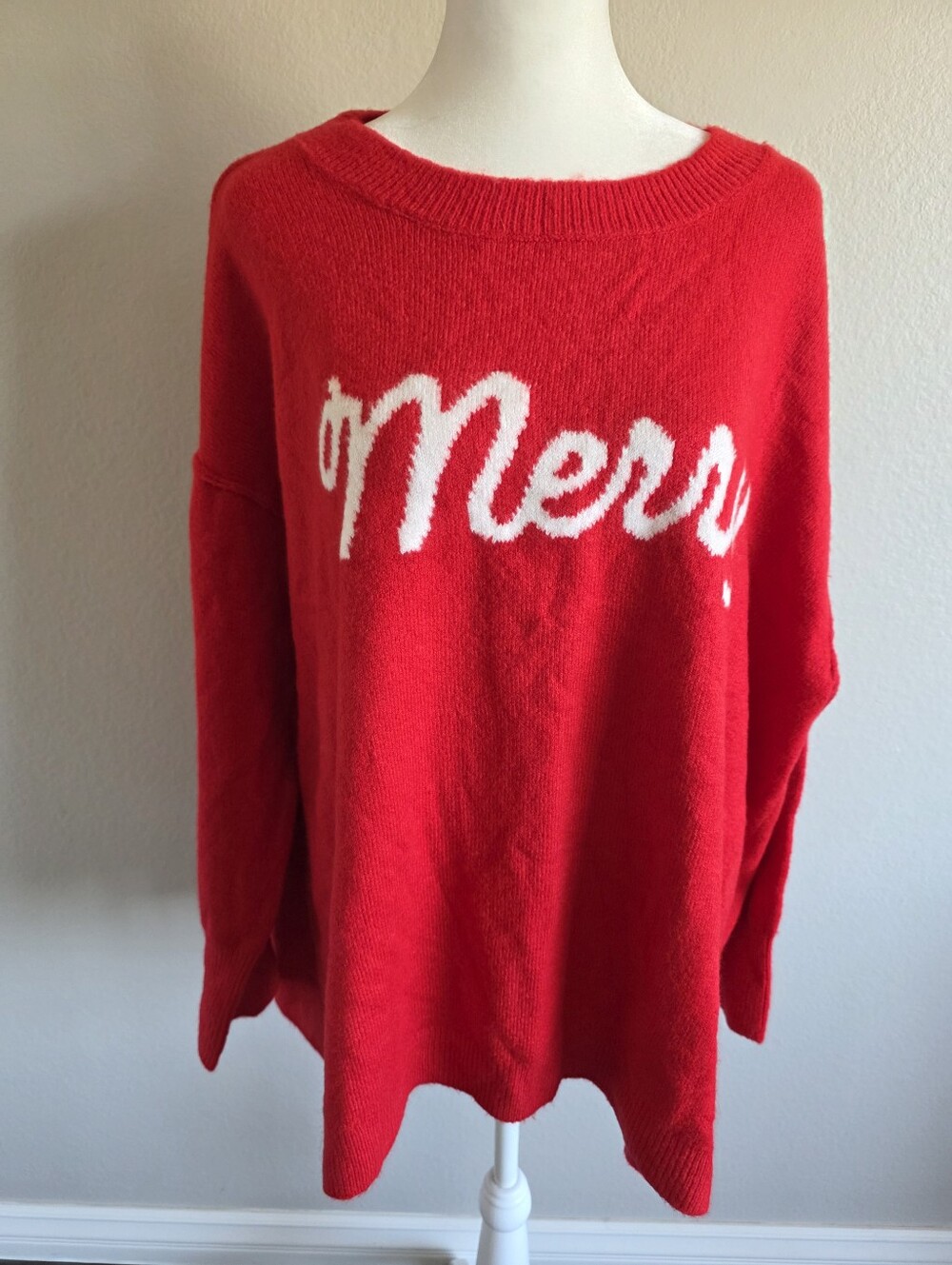 NEW CeCe Sweater Women's Size 2X Christmas MERRY Super Soft Holiday Cherry Red
